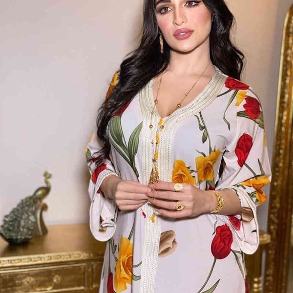 

bras sets women ethnic long dress loose dubai jalabiya floral print full sleeve braid trim muslim arabic abaya gown party eid ramadan a6pg, Red;black