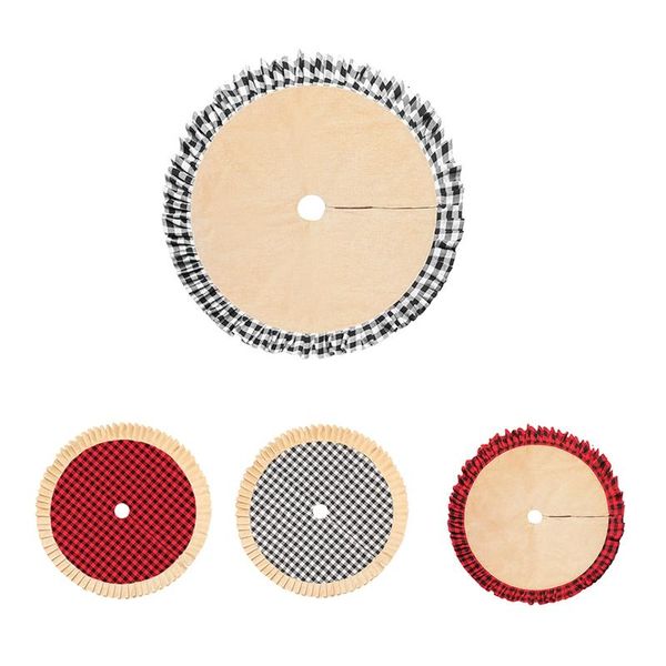 

christmas decorations pleated black and red plaid cloth tree skirt ornaments 48-inch bottom