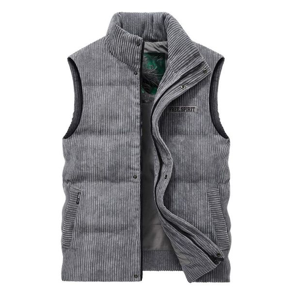 

men's vests corduroy warm vest overcoat autumn and winter jackets youth handsome stand collar casual cotton padded waistcoat outerwear, Black;white