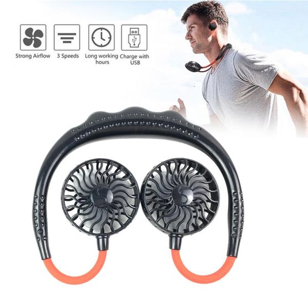 

electric fans mini usb portable fan dual-head neck neckband with rechargeable battery handsair cooler for running