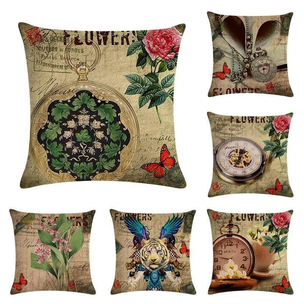 

cushion case gift pocket watches linen home decration 45x45cm pillowcase one side printing office pillow cover cushion/decorative