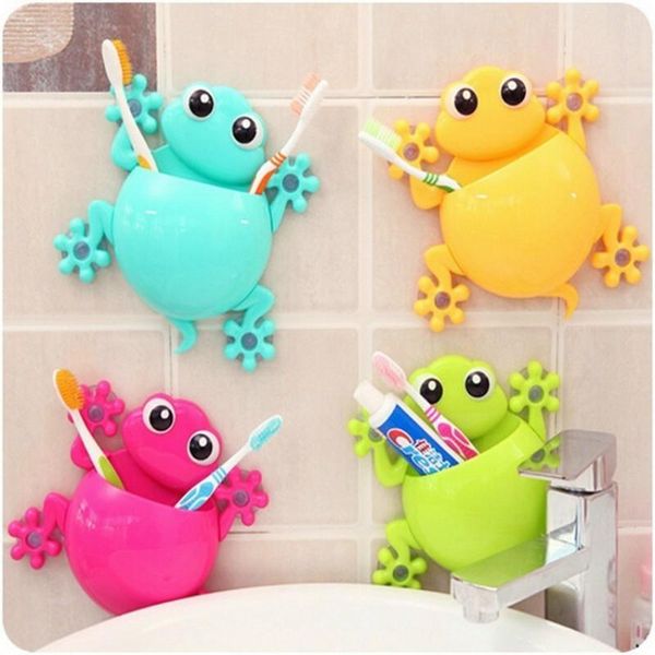 

animal frog child silicone toothbrush holder family set wall bathroom hanger suction storage tool bags
