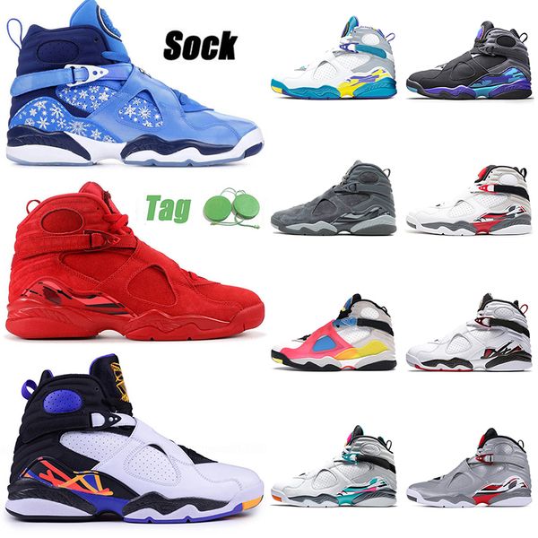 

three peat basketball shoes jumpman 8s air jorden 8 white valentines day snowflake countdown pack south beach off men women sneakers size 36, White;red