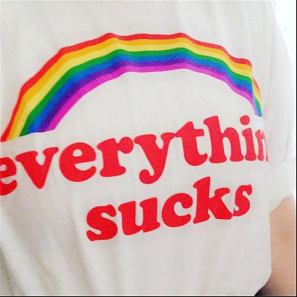 

everything sucks rainbow summer womens t shirt o neck white tee femme harajuku plus size woment camiseta mujer