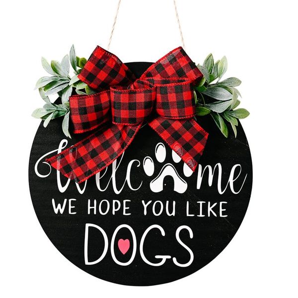 

decorative flowers & wreaths dogs welcome door hanging wreath front decoration plaques pet dog reminder signs home big plaid bow house decor