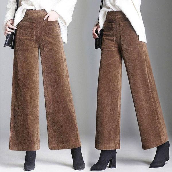 

women's pants & capris corduroy wide leg women 2021 autumn pleuche high waist casual loose ankle-length korean palazzo plus size trouse, Black;white