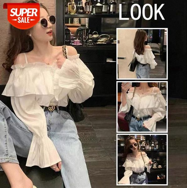 

one-shoulder sling shirt female design sense chic super fairy western style white women #mu1u, Black;gray