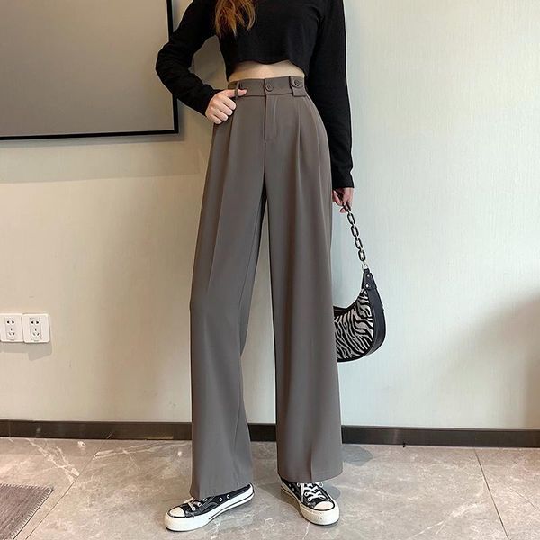 

women's pants & capris women suit 2021 autumn ins man loose straight wide leg solid color grey black trousers, Black;white