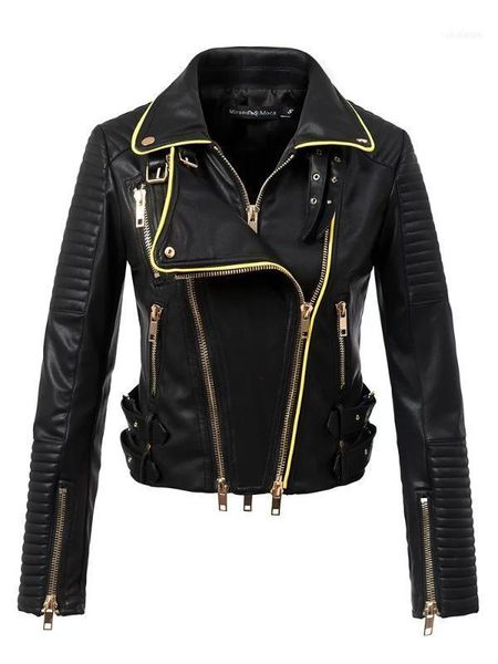 

women motorcyle & biker faux leather jackets and coats lady slim fit turn-down collar streetwear outerwear 1, Black
