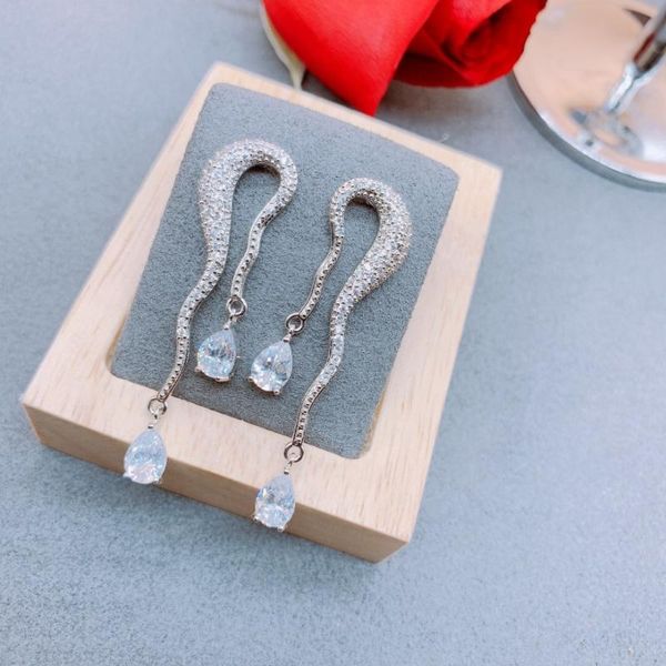 

dangle & chandelier simple waterdrop pendant drop earrings trendy cubic zirconia irregular for women fashion jewelry, Silver