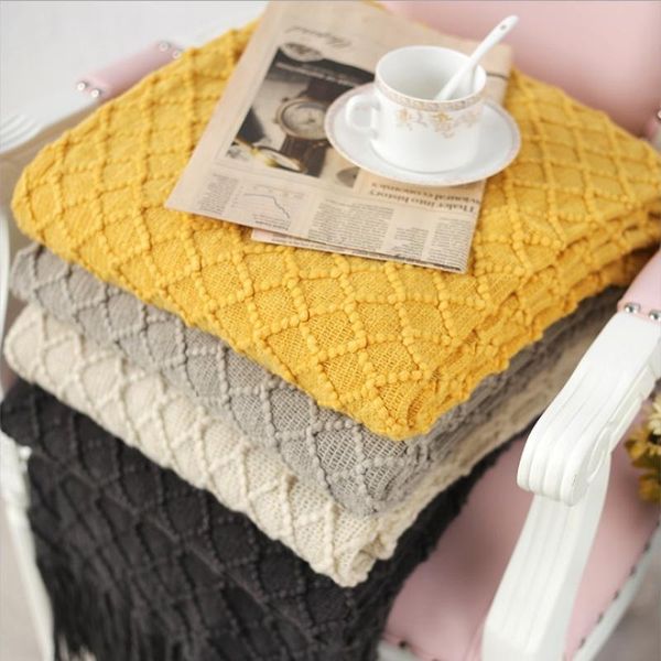 

blankets yellow knitted throw travel blanket grey black sofa tassels air condition diamond acrylic 130x170cm
