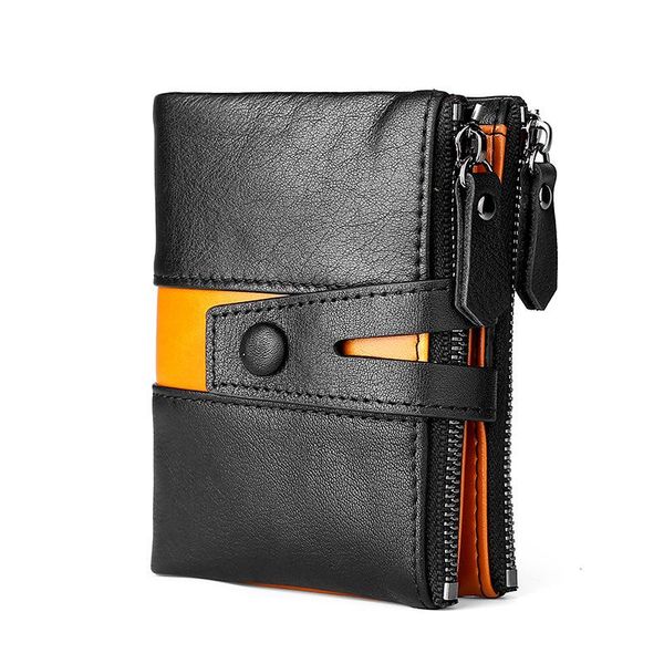 

fashion men wallets genuine leather double zipper large capacity male card holder wallet purse, Red;black