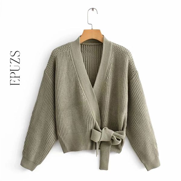 

womens green knitted cardigan sweater women long sleeve sashes chic sweater streetwear womens knit sweater 210918, White;black