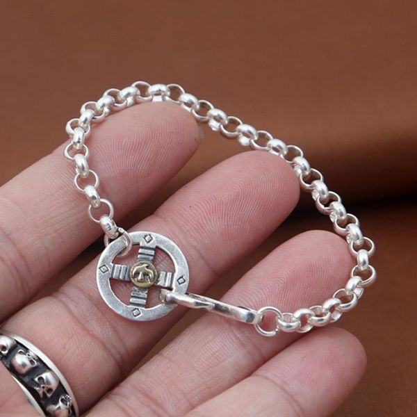 

link, chain couple 100% real 925 sterling silver women men flying eagle charm bracelet bangle jewelry tom hope 2021 b15, Black