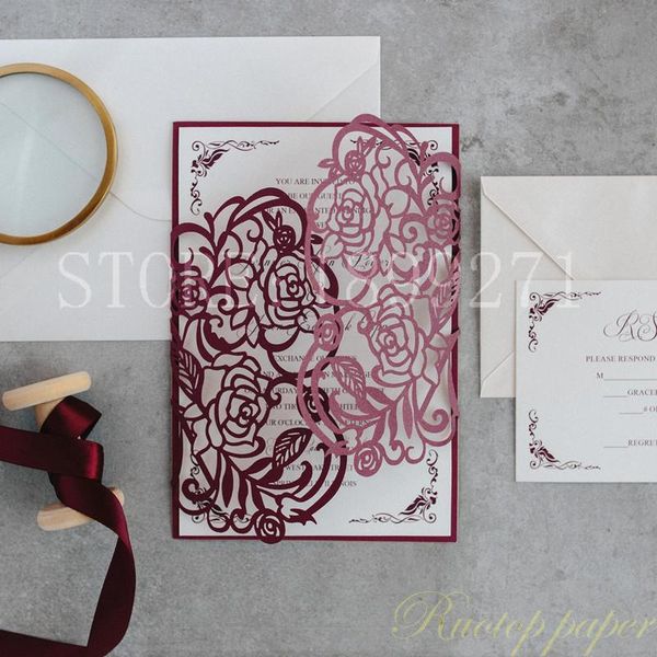 

greeting cards square laser cut flower with bowknot lace pocket engagement wedding invitations card