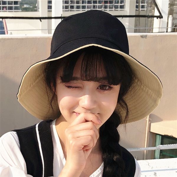 

south big brim hat double sided spring and summer fisherman hat men and women harajuku leisure pure color basin hat tide