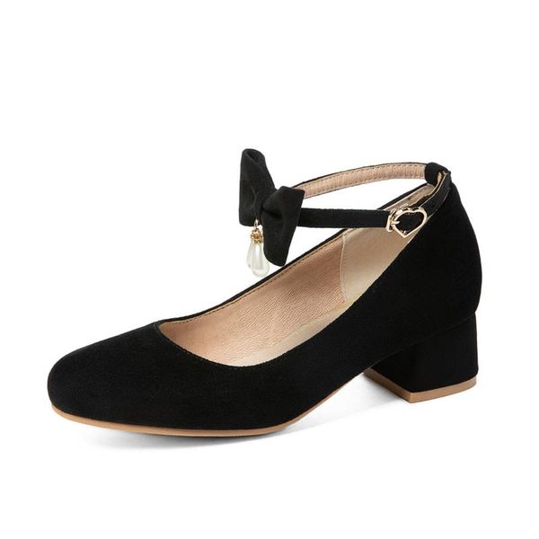 

shoes for women 2021 black flock heels pumps heel height 4 cm platform 2 sweet student dress