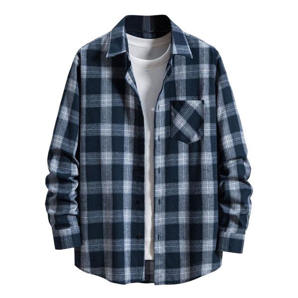 

men's casual shirts plaid shirt turndown collar button down with pocket long sleeve blouses and korean clothing, White;black