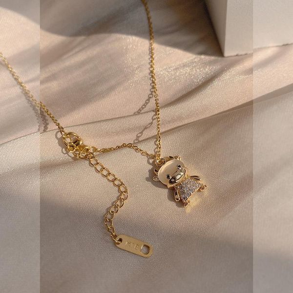 

pendant necklaces micro-inlaid cattle necklace female titanium steel design sense clavicle chain 2021 trendy opal jewelry gift, Silver