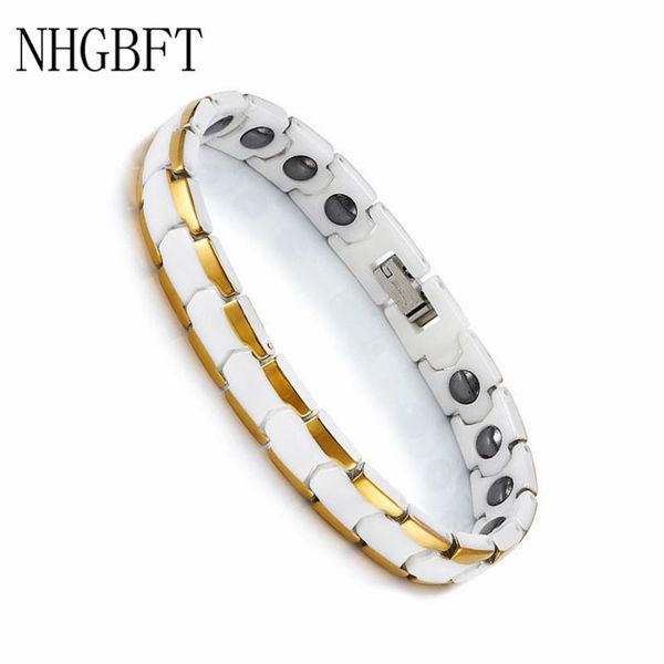 

link, chain nhgbft white&gold color ceramic bracelets for women magnetic healthy energy bracelet wedding jewelry, Black