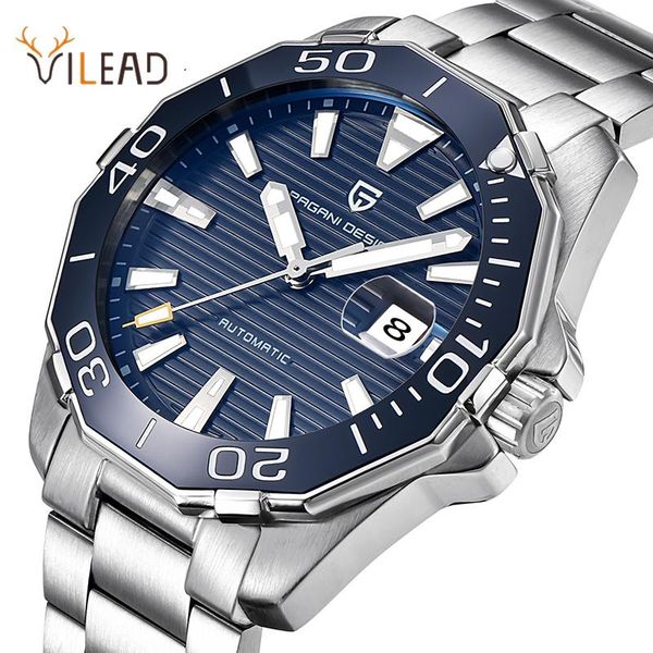 

wristwatches vilead mechanical watch men's steel belt multi-function fashion waterproof explosion-proof trendy sports british style, Slivery;brown