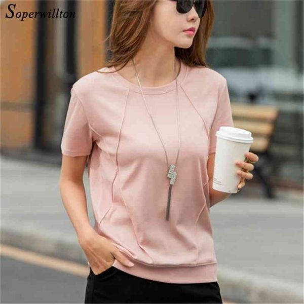 Magliette da donna in morbido cotone casual da donna Top Camicie T-shirt estiva Maglietta da donna a maniche corte elastica Maglietta da donna harajuku 210330