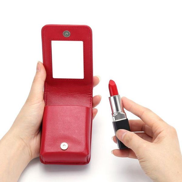 

brand rivets mini lipsticks bag wallet genuine leather female makeup bags mirror lipstick case designer cosmetic organizer pouch & cases