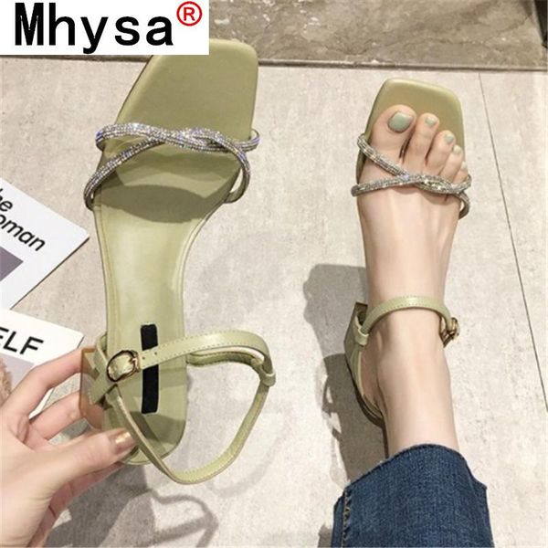 

sandals women 2021 fashion rhinestone casual slip-on vintage buckle outdoor comfortable open toe shoes for woman, Black