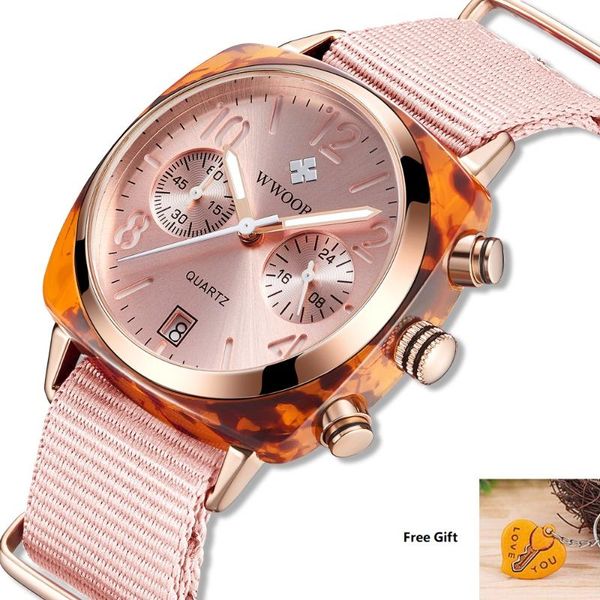 

wristwatches 2021 wwoor women watches quartz watch nylon strap ladies wrist luminous hands date fashion waterproof wristwatch, Slivery;brown