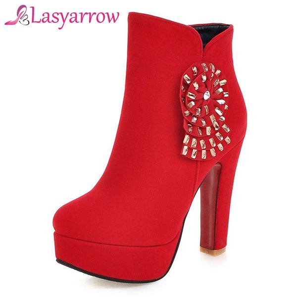 

boots lasyarrow women ankle chunky high heel platform shoes woman ladies dress party wedding club crystal, Black