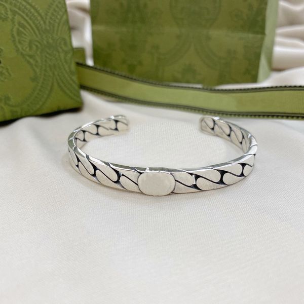 

luxury designer bangle striped letter bracelet simple universal silver plated retro bracelets supply, Black