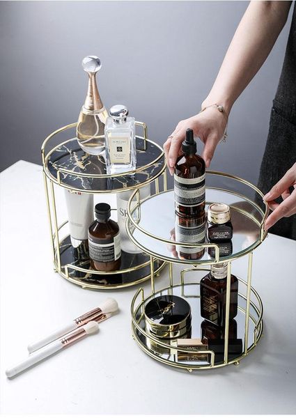 

nordic double layer cosmetics storage rack btahroom stand dressing table deskfinishing jewelry tray boxes & bins