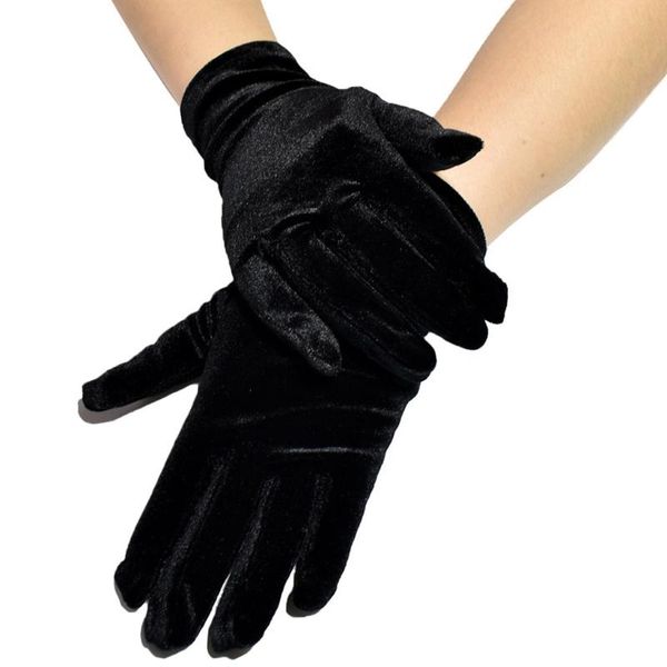 

five fingers gloves women short velvet full finger shiny solid color gown opera wedding banquet dress party wrist length mittens, Blue;gray