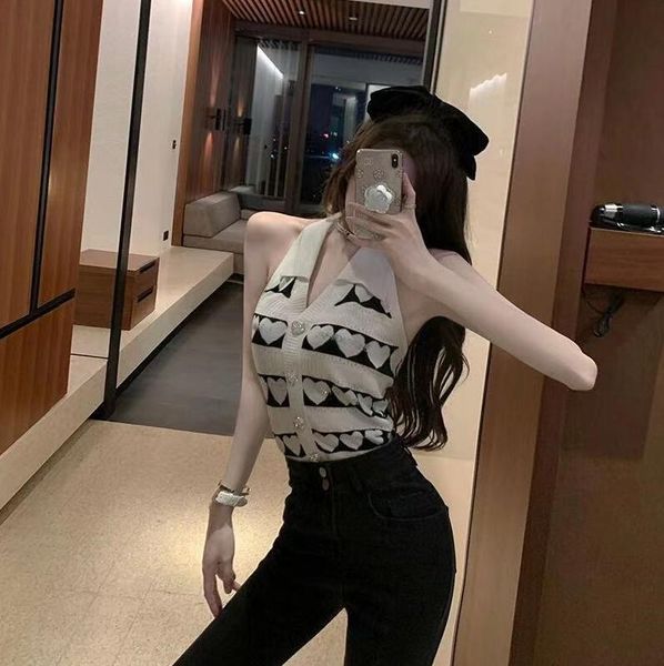 

women's knits & tees logo outside wear striped knitting ladies vest 2021 summer interior build sleeveless lovely girl first choice big, White