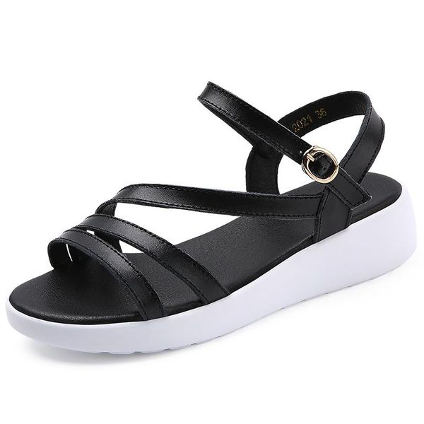 

sandals women shoes summer 2021 elegant luxury genuine leather sandale femme ladies high-heeled wedges platform sandles, Black