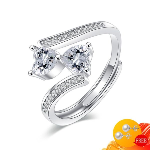 

cluster rings charm women 925 silver jewelry heart shape zircon gemstone open finger ring accessories for wedding engagement party gift, Golden;silver
