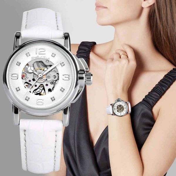 

2020 fashion automatic mechanical casual transparent watch lady relojes mujer women wristwatch girl dress clock, Slivery;brown