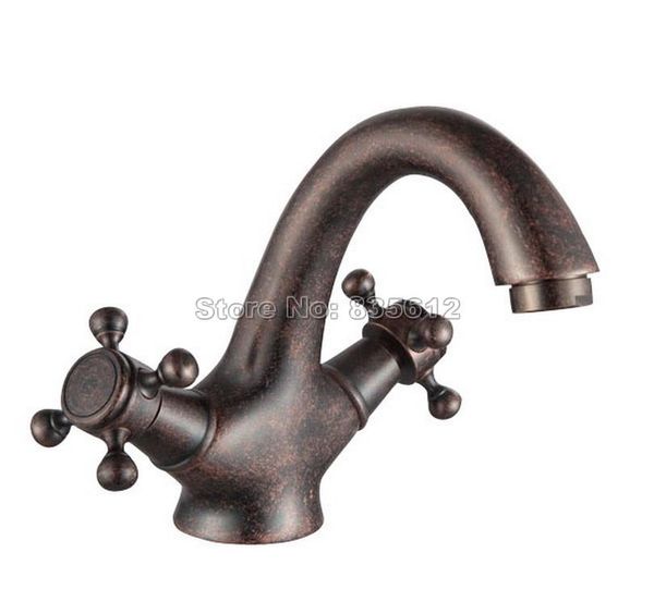 

bathroom sink faucets antique copper dual handles basin mixer tap / single hole deck mounted gooseneck style vessel wnn007