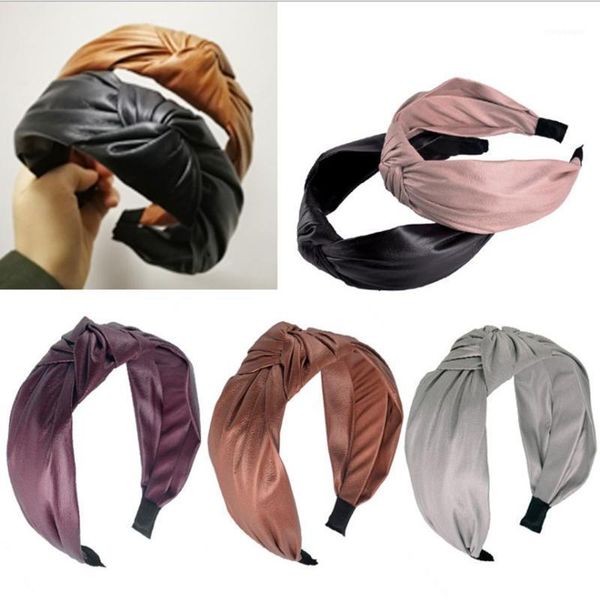 

hairband women wide side pu leather headband casual headwear turban hair accessories1