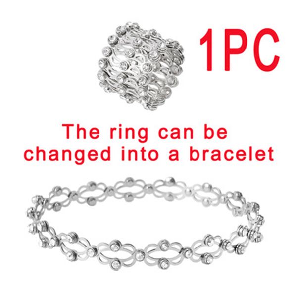 

2 in 1 magic retractable ring foldable bracelet tennis creative stretchable twist folding rings crystal rhinestone bracelets women jewelry g, Golden;silver