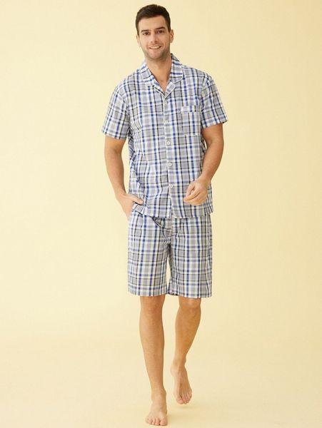 

latuza men plaid print shirt and shorts lounge set z0rt#, Black;brown