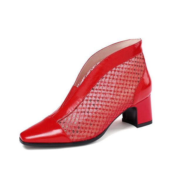 

boots crystal mesh summer ladies genuine leather ankle high heels womenparty wedding shoes beige red green size 41 42 43, Black