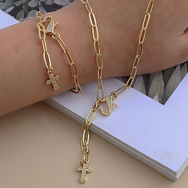 

earrings & necklace 2021 personality exaggeration gold color jewelry sets for women fashion cross pendant choker rhinestone bracelet, Silver