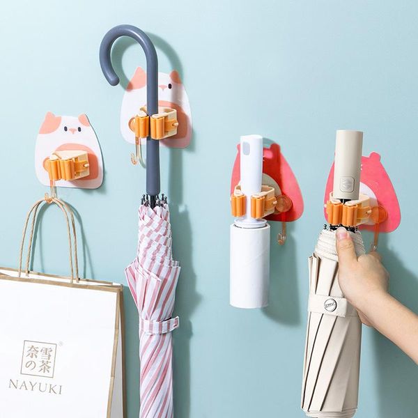 

hooks & rails 1pc cartoon no punch mop clip home plastic wall mount cute strong seamless chuck storage