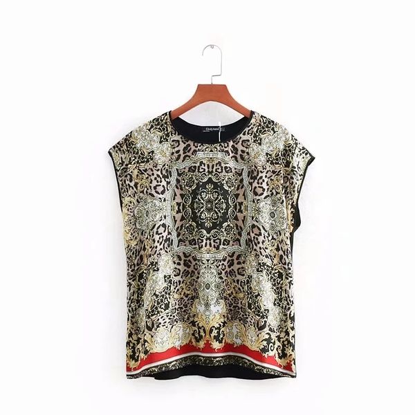 Ретро тотемная печатание вязание вязание Smock с коротким рукавом женщин свободная рубашка мода блузка летние топы Feminina Chemise S5339 210430