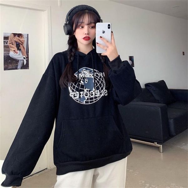

women's hoodies & sweatshirts lazy loose cartoon letter print sweatshirt, Black