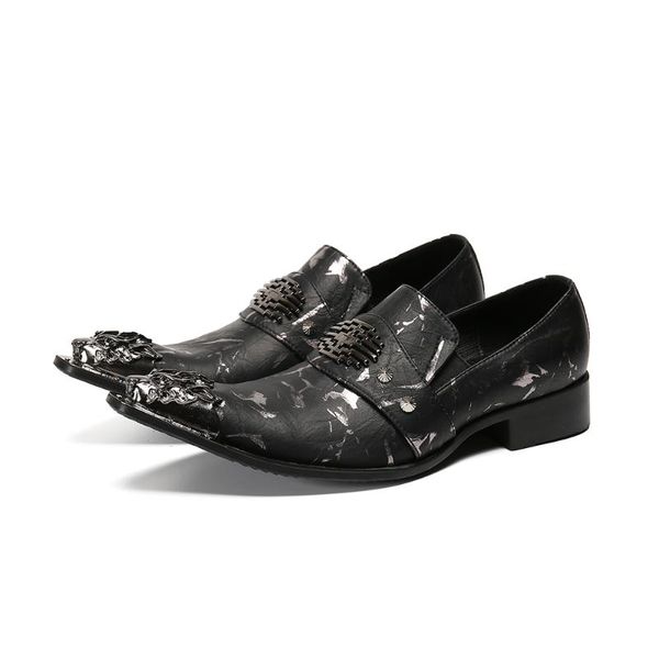 

dress shoes fashion men real leather metal pointed toe formal black pattern business plus size office oxfords