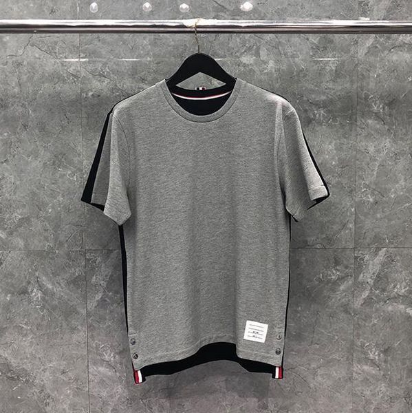 

t shirt fashion tb thom brand t-shirts men casual slim fit cotton t shirt summer short sleeve patchwork o-neck mens clothing, White;black