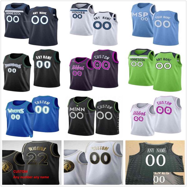 

printed 2021 new city basketball 1 anthony edwards jerseys green white blue 3 jaden mcdaniels dangelo d'angelo 0 russell jersey 75th, Black;red