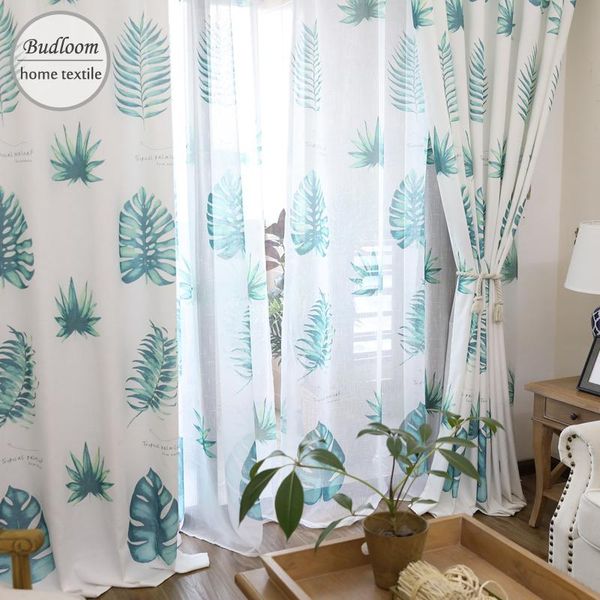 

modern design big green leaves imitation linen curtain for bedroom american style window drapes living room &